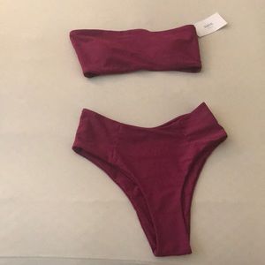 Zaful Bandeau burgundy high waisted bikini
